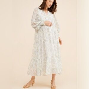 Anthropologie Not So Serious Maternity Floral Tiered Midi Dress size MP
